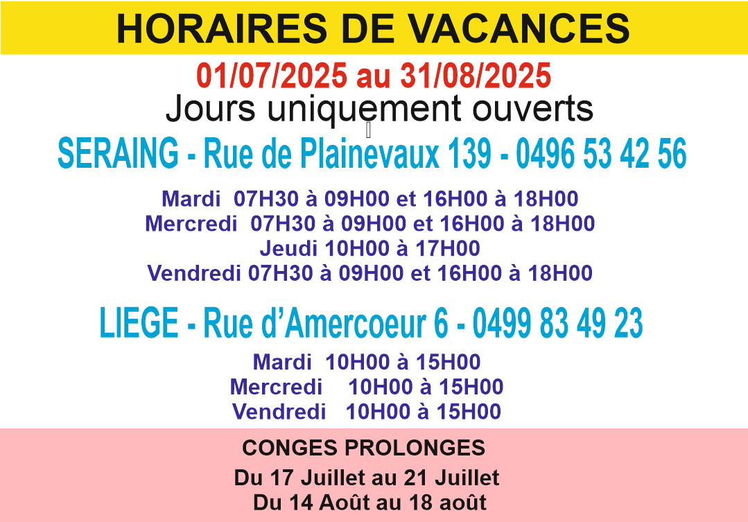 Horaires des Vacances